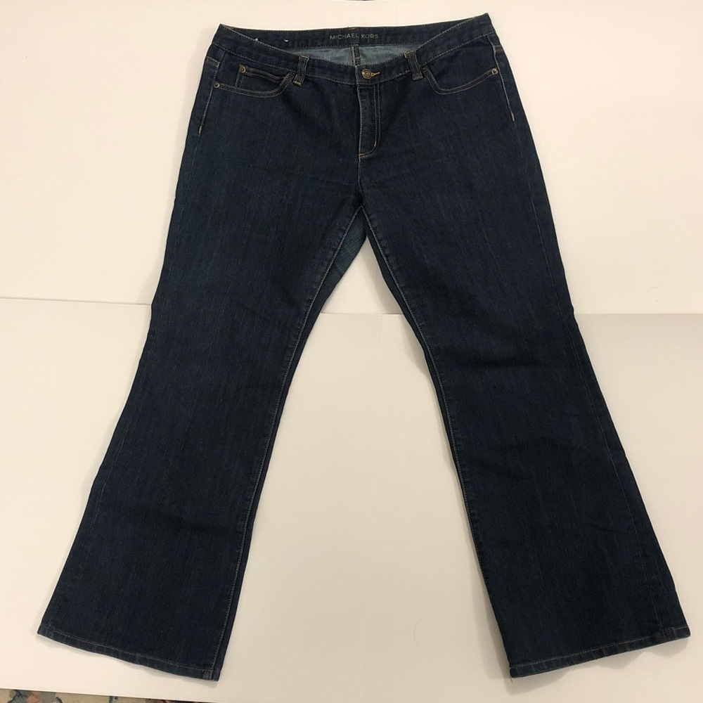 Michael Kors 12 Jeans Dark Blue Denim👖5 pocket boot cut Yellow Stitch Excellent